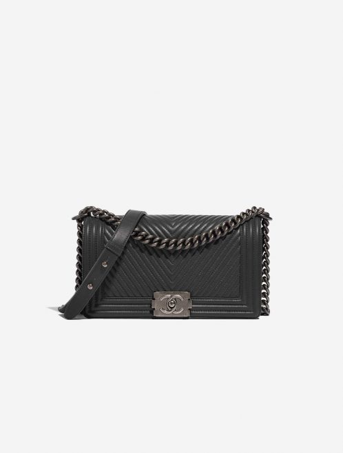 Pre-owned Chanel bag Boy Old Medium Lamb Dark Grey Grey Front | Sell your designer bag on Saclab.com