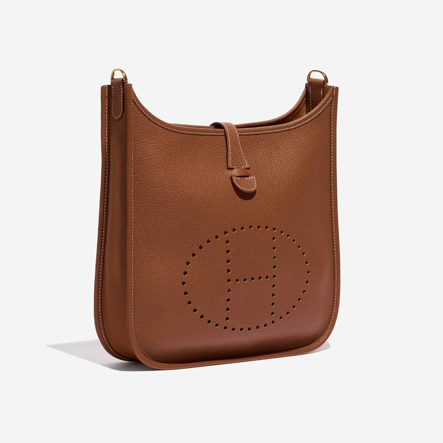Pre-owned Hermès bag Evelyne 29 Clemence Gold Brown Side Front | Sell your designer bag on Saclab.com