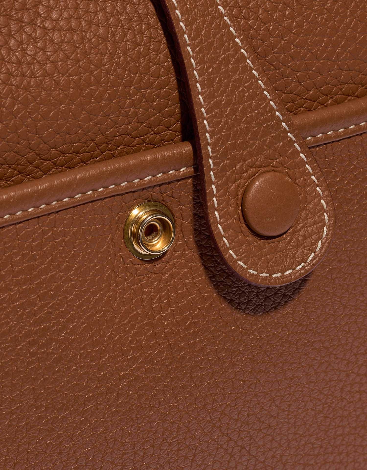 Pre-owned Hermès bag Evelyne 29 Clemence Gold Brown Closing System | Sell your designer bag on Saclab.com