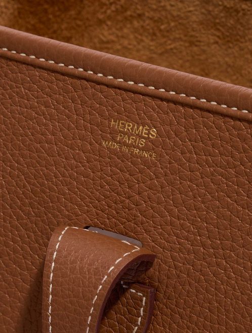 Pre-owned Hermès bag Evelyne 29 Clemence Gold Brown Logo | Sell your designer bag on Saclab.com