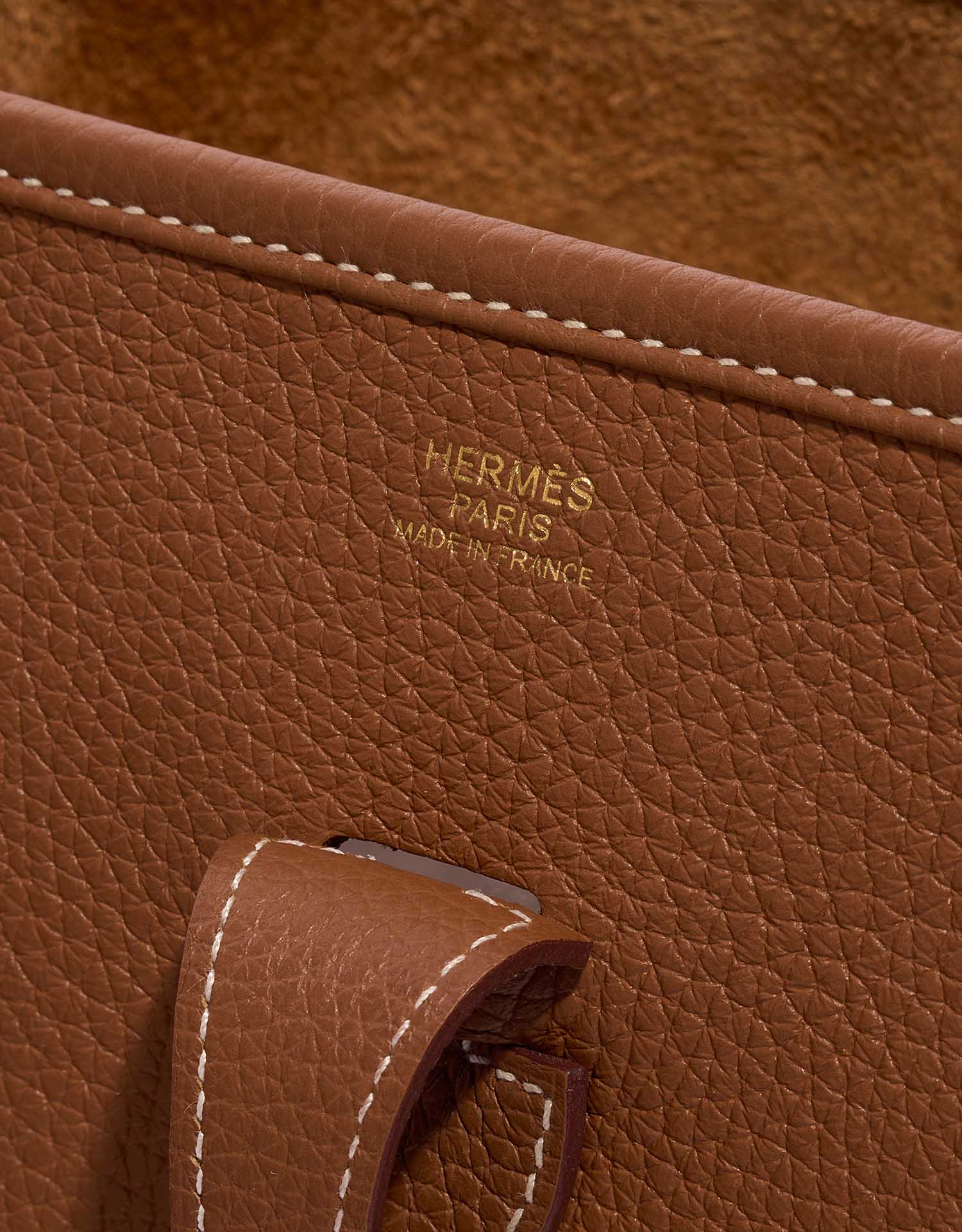 Pre-owned Hermès bag Evelyne 29 Clemence Gold Brown Logo | Sell your designer bag on Saclab.com