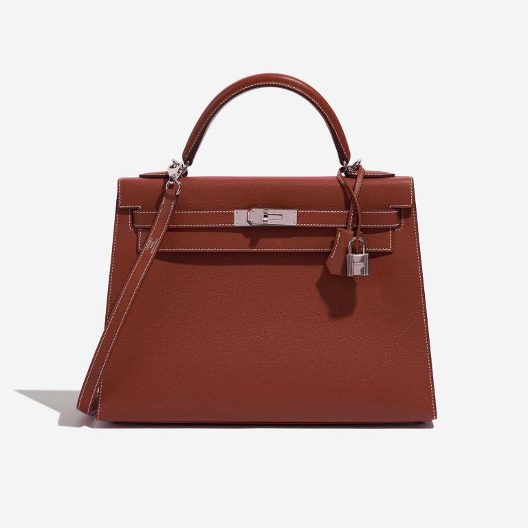 Pre-owned Hermès bag Kelly 32 Epsom Sienne Brown Front | Sell your designer bag on Saclab.com