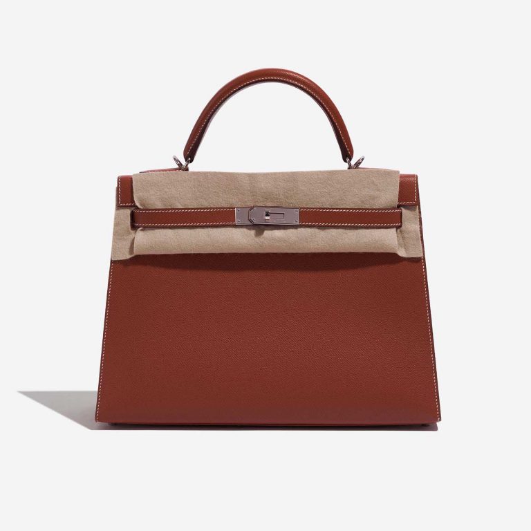 Pre-owned Hermès bag Kelly 32 Epsom Sienne Brown Front Velt | Sell your designer bag on Saclab.com