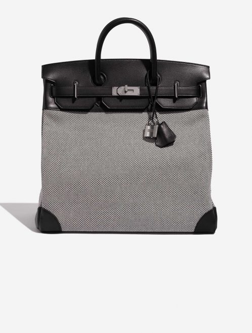 Pre-owned Hermès bag Haut à Courroies 40 Toile Criss / Veau Evergrain Black / Ecru Grey Front | Sell your designer bag on Saclab.com