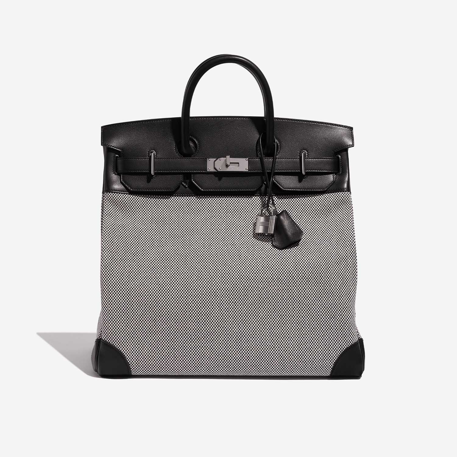 Pre-owned Hermès bag Haut à Courroies 40 Toile Criss / Veau Evergrain Black / Ecru Grey Front | Sell your designer bag on Saclab.com