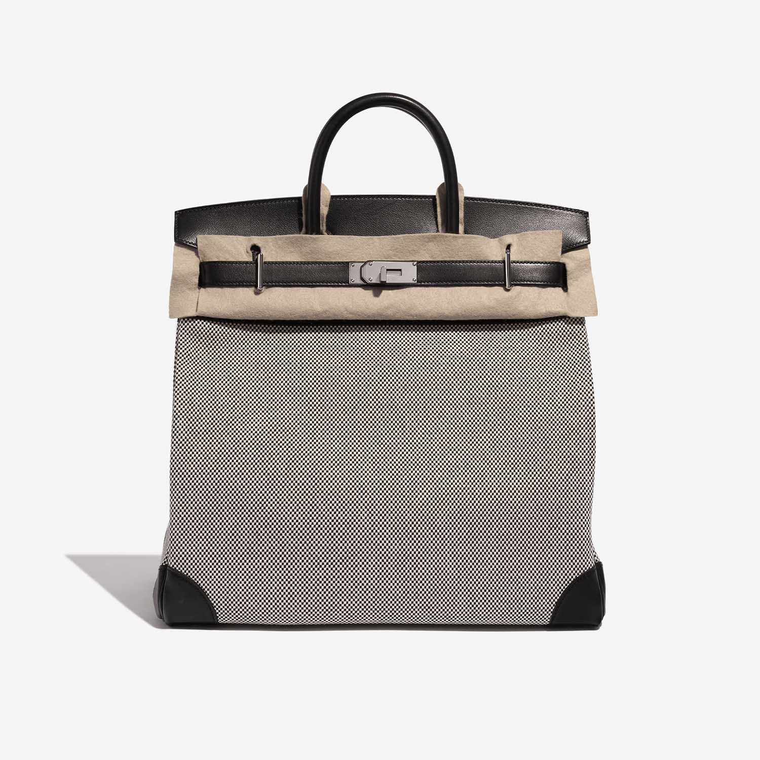 Pre-owned Hermès bag Haut à Courroies 40 Toile Criss / Veau Evergrain Black / Ecru Grey Front Velt | Sell your designer bag on Saclab.com