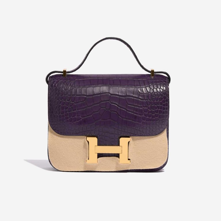 Pre-owned Hermès bag Constance 18 Matte Alligator Amethyst Violet Front Velt | Sell your designer bag on Saclab.com