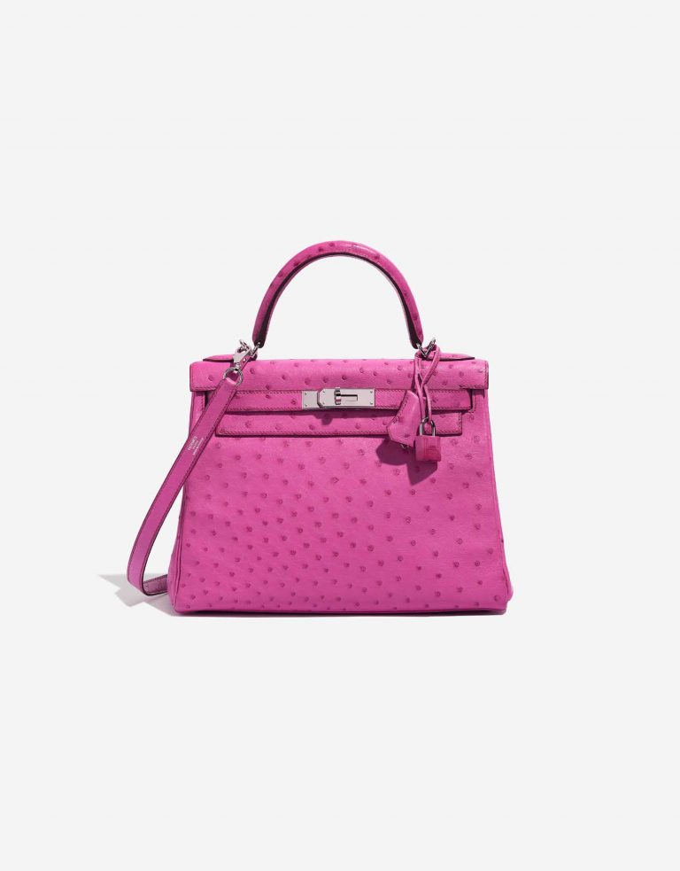 Pre-owned Hermès bag Kelly 28 Ostrich Fuchsia Pink Front | Sell your designer bag on Saclab.com