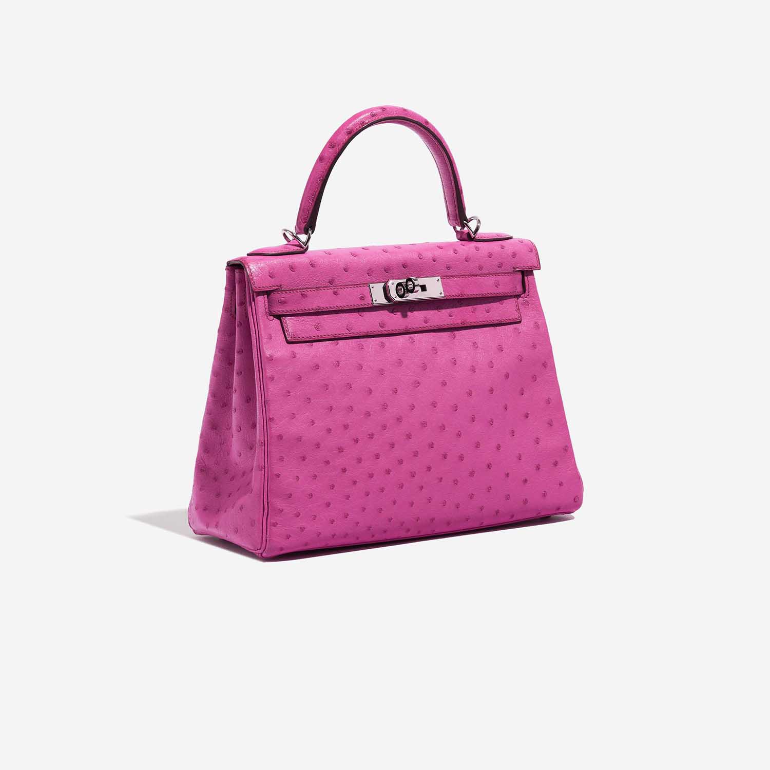 Pre-owned Hermès Tasche Kelly 28 Ostrich Fuchsia Pink Side Front | Verkaufen Sie Ihre Designer-Tasche auf Saclab.com