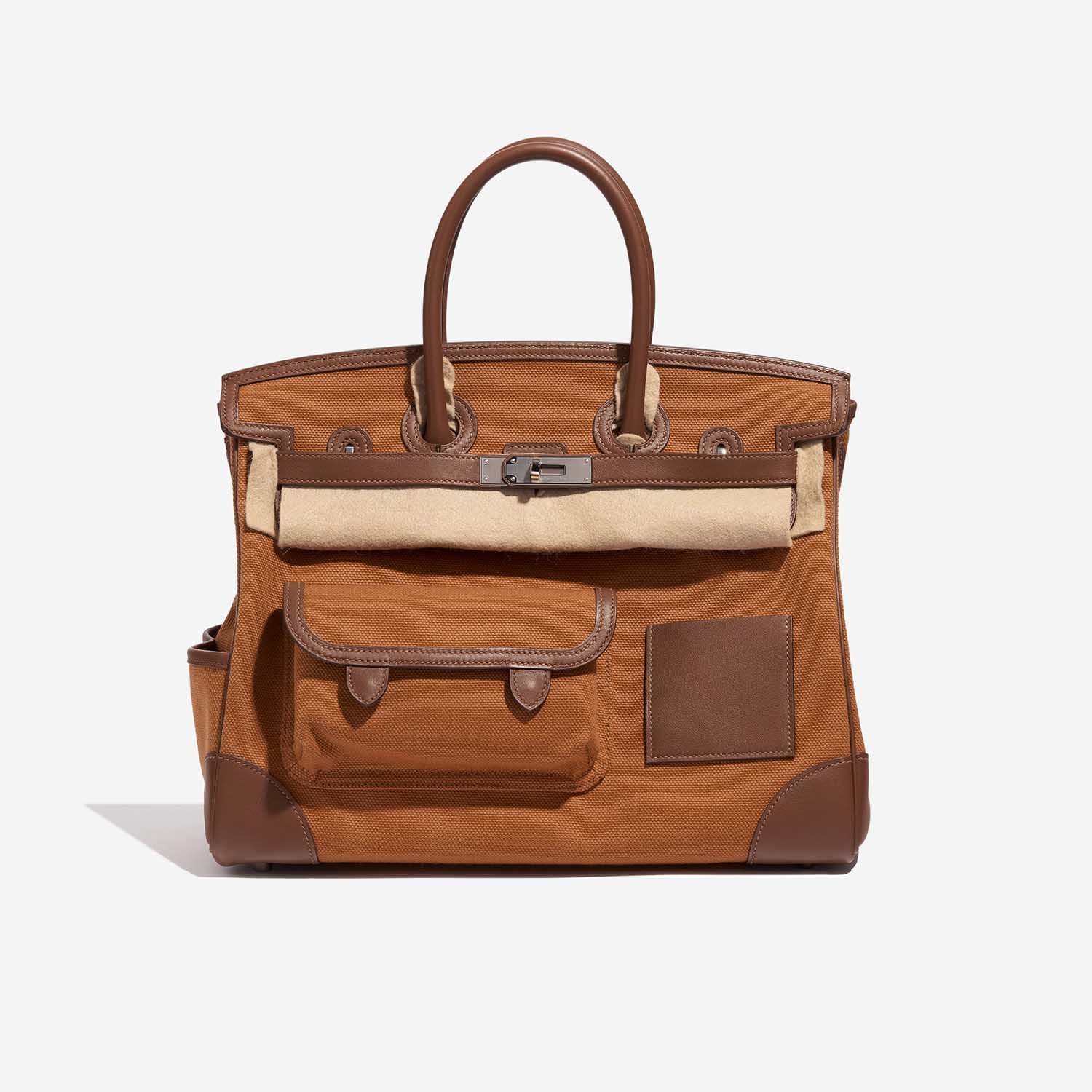 Sac Hermès d'occasion Birkin Cargo 35 Swift / Toile Goeland Marron / Gold Brown Front Velt | Vendez votre sac de créateur sur Saclab.com