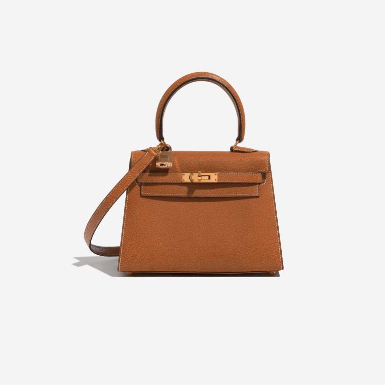 Pre-owned Hermès bag Kelly Mini Porc Gold Brown Front | Sell your designer bag on Saclab.com