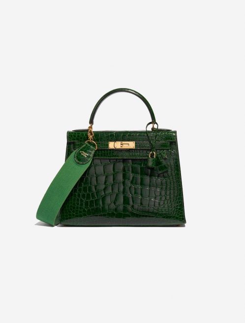 Pre-owned Hermès bag Kelly 28 Alligator Mississippiensis Vert Emeralde Green Front | Sell your designer bag on Saclab.com