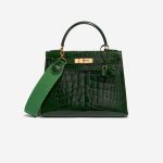 Pre-owned Hermès bag Kelly 28 Alligator Mississippiensis Vert Emeralde Dark Green, Green Front | Sell your designer bag on Saclab.com