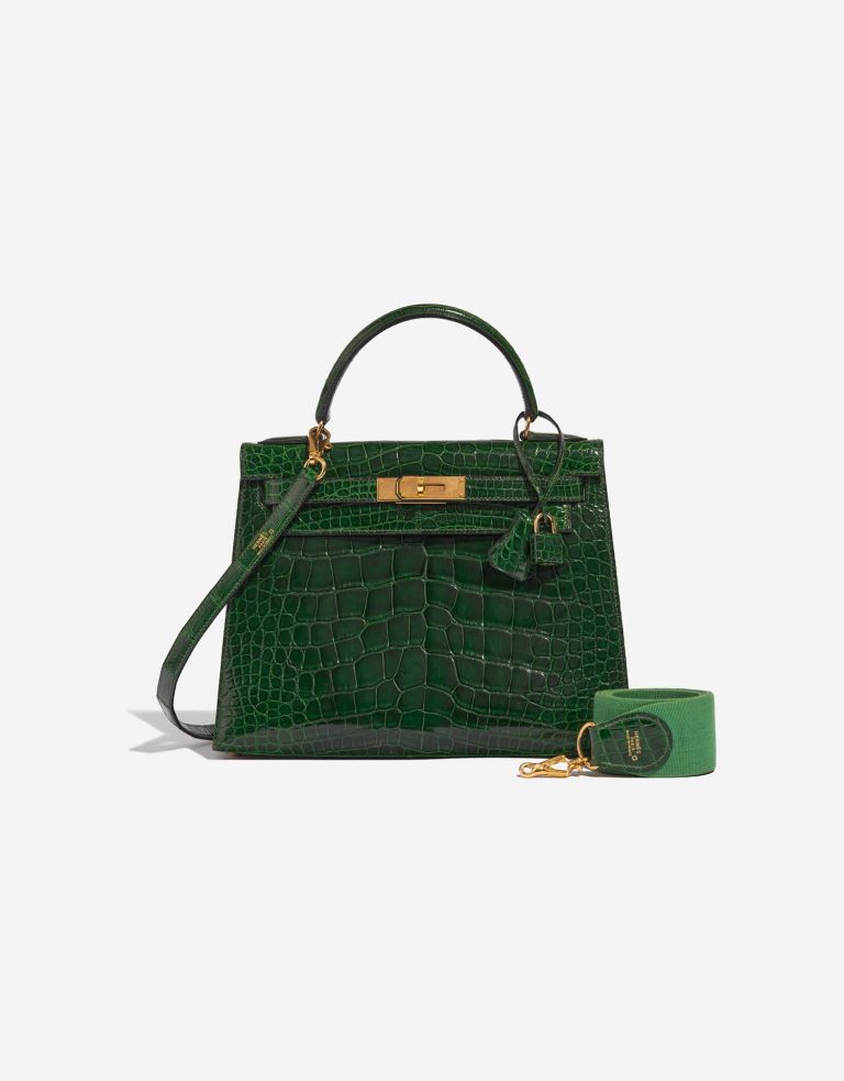 Pre-owned Hermès Tasche Kelly 28 Alligator Mississippiensis Vert Emeralde Grün Front | Verkaufen Sie Ihre Designer-Tasche auf Saclab.com