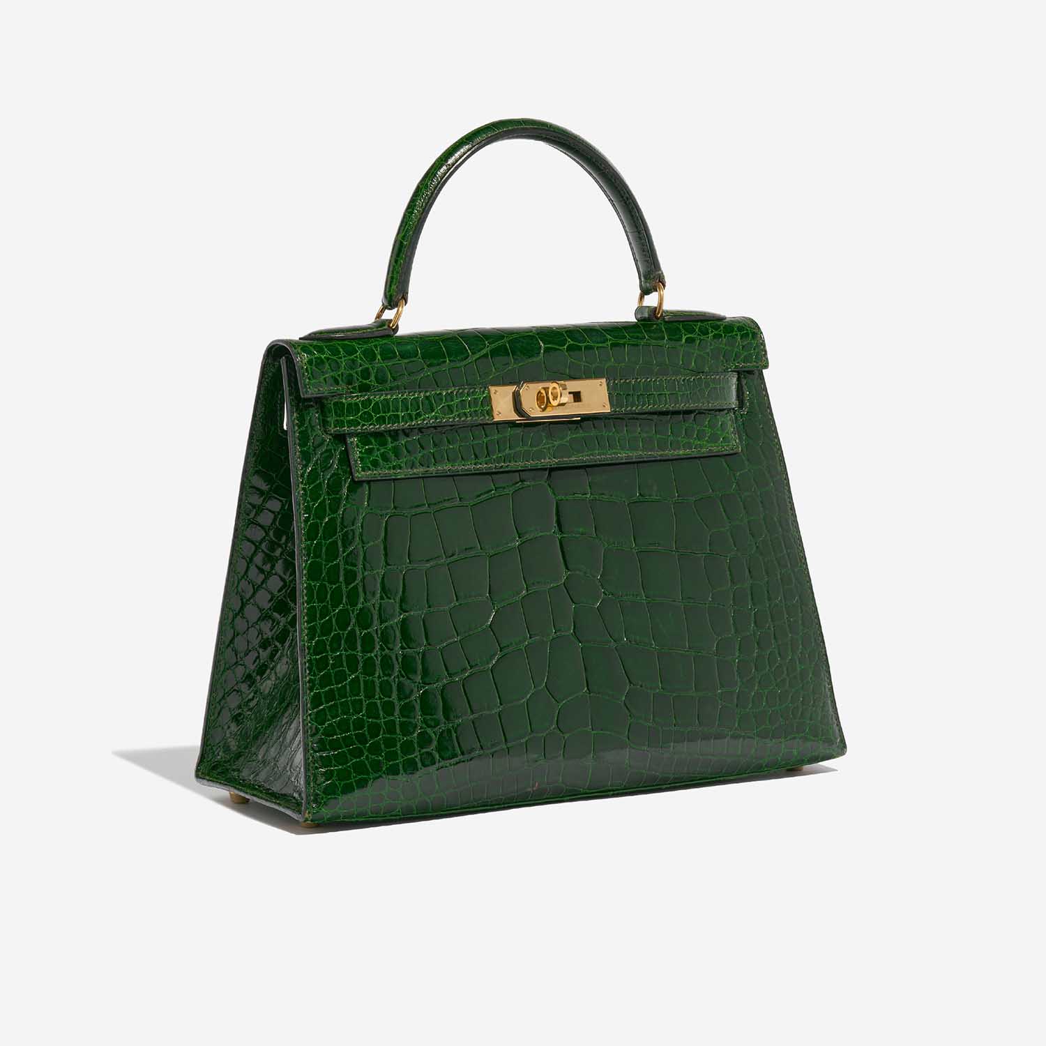 Sac Hermès Kelly 28 Alligator Mississippiensis Vert Emeralde Green Side Front | Vendez votre sac de créateur sur Saclab.com