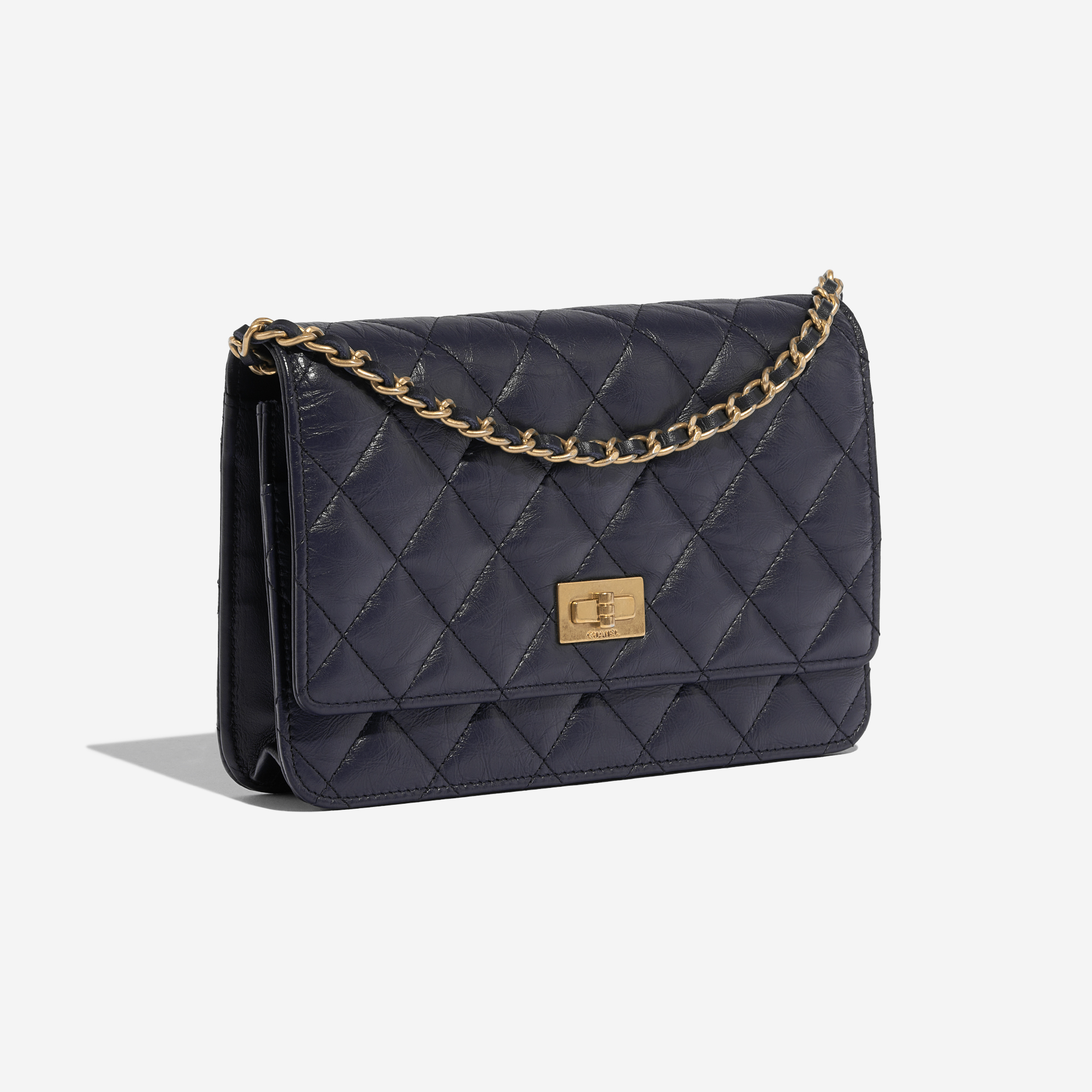 Pre-owned Chanel bag 2.55 Reissue WOC Aged Calf Navy Blue Blue Side Front | Sell your designer bag on Saclab.com