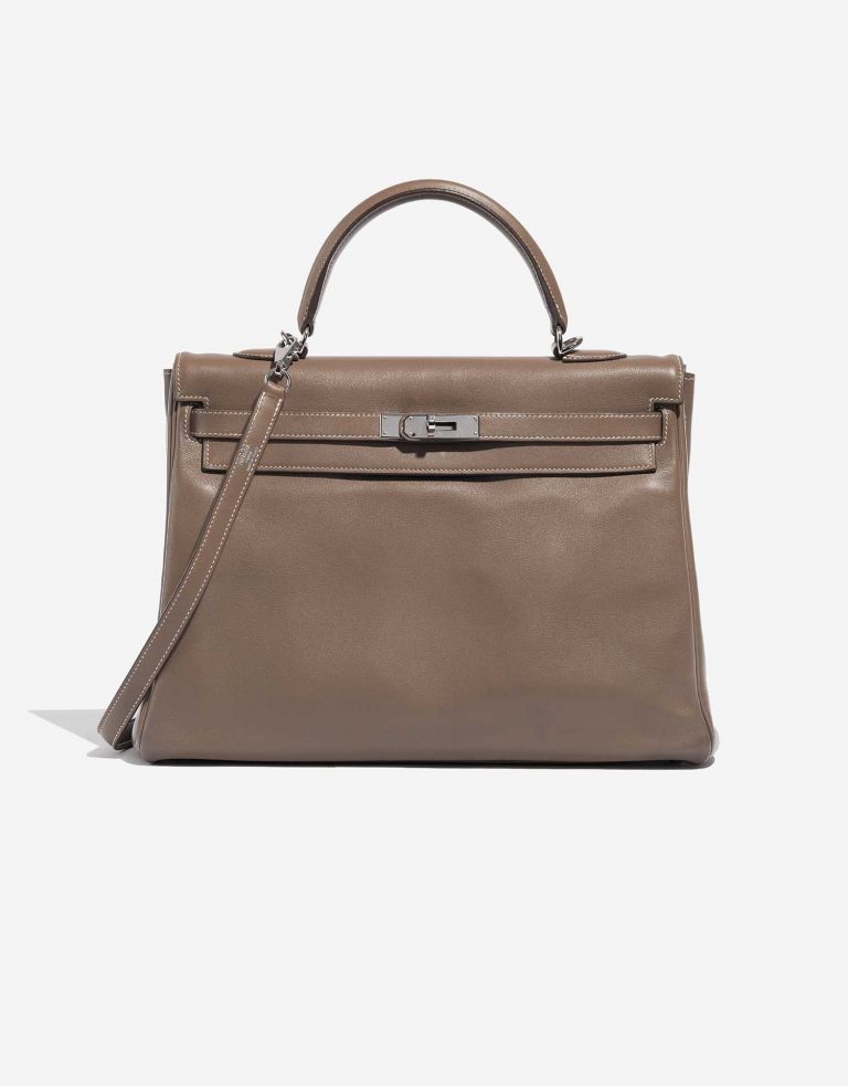 Pre-owned Hermès bag Kelly 35 Swift Etoupe Brown Front | Sell your designer bag on Saclab.com