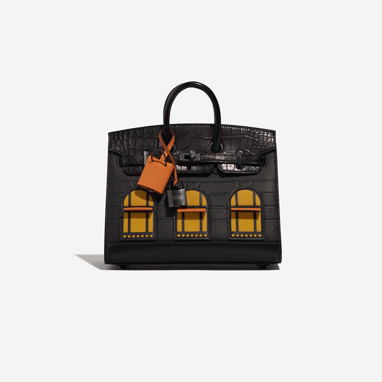 Birkin Faubourg 20 Midnight Matte Alligator / Veau madame / Chevre Mysore /  Veau Monsieur / Black / Jaune Ambre / Orange H