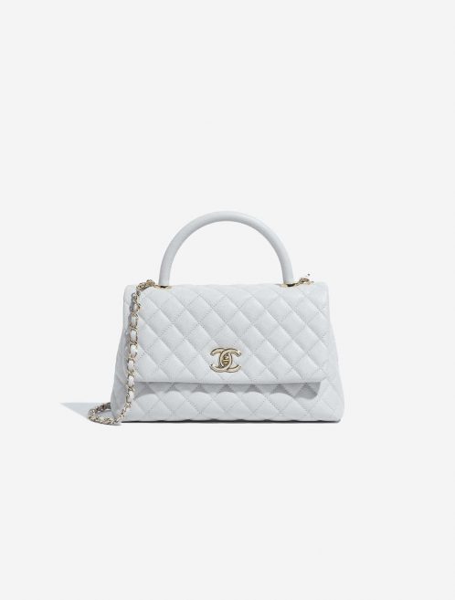 Pre-owned Chanel bag Timeless Handle Medium Caviar Light Grey Grey, White Front | Sell your designer bag on Saclab.com