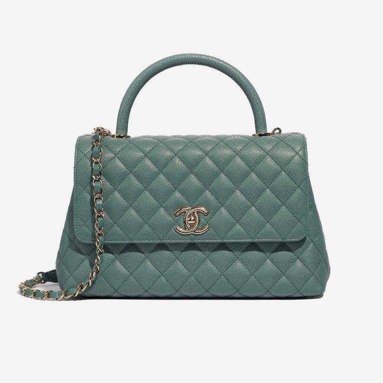 Pre-owned Chanel bag Timeless Handle Medium Caviar Mint Green Green Front | Sell your designer bag on Saclab.com