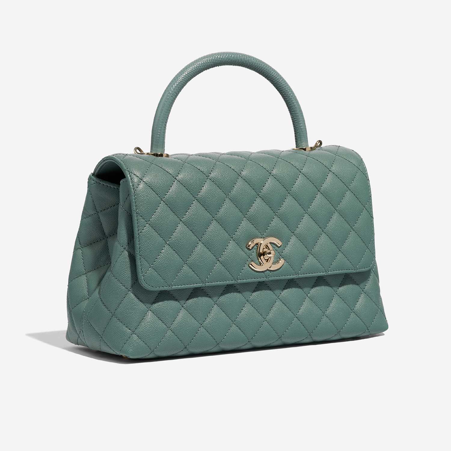 Pre-owned Chanel bag Timeless Handle Medium Caviar Mint Green Green Side Front | Sell your designer bag on Saclab.com