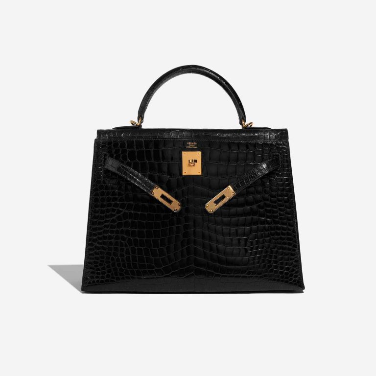 Sac Hermès d'occasion Kelly 32 Porosus Crocodile Noir Noir Devant Ouvert | Vendez votre sac de créateur sur Saclab.com