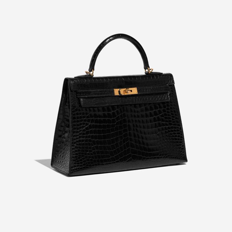 Sac Hermès Kelly 32 Porosus Crocodile Noir Noir Côté Face | Vendez votre sac de créateur sur Saclab.com