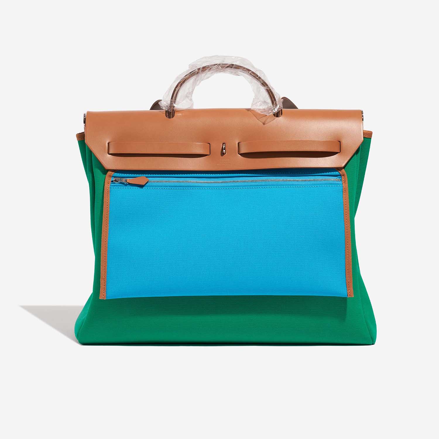 Pre-owned Hermès bag Herbag 39 Vache Hunter / Toile Vert Menthe / Bleu Aztèque / Gold Green, Multicolour Back | Sell your designer bag on Saclab.com
