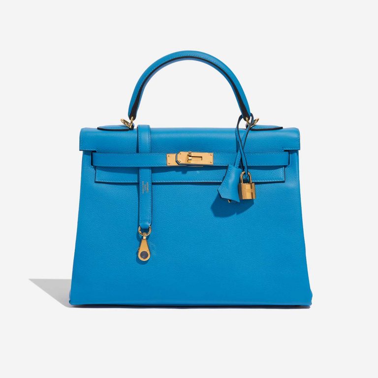 Pre-owned Hermès bag Kelly 32 Evercolour Blue Frida Blue Front | Sell your designer bag on Saclab.com