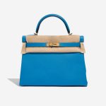 Pre-owned Hermès bag Kelly 32 Evercolour Blue Frida Blue Front Velt | Sell your designer bag on Saclab.com