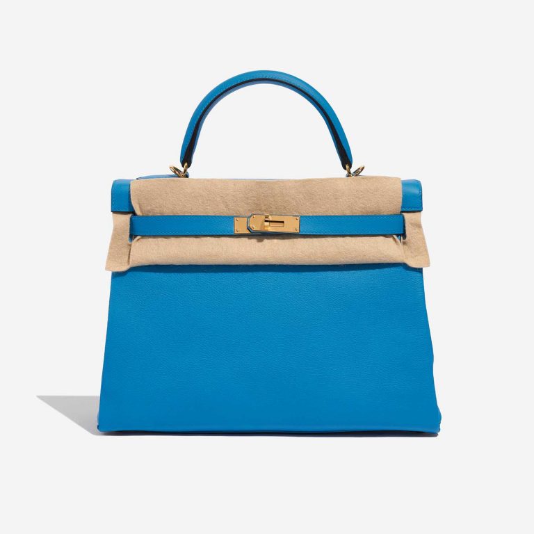 Pre-owned Hermès bag Kelly 32 Evercolour Blue Frida Blue Front Velt | Sell your designer bag on Saclab.com