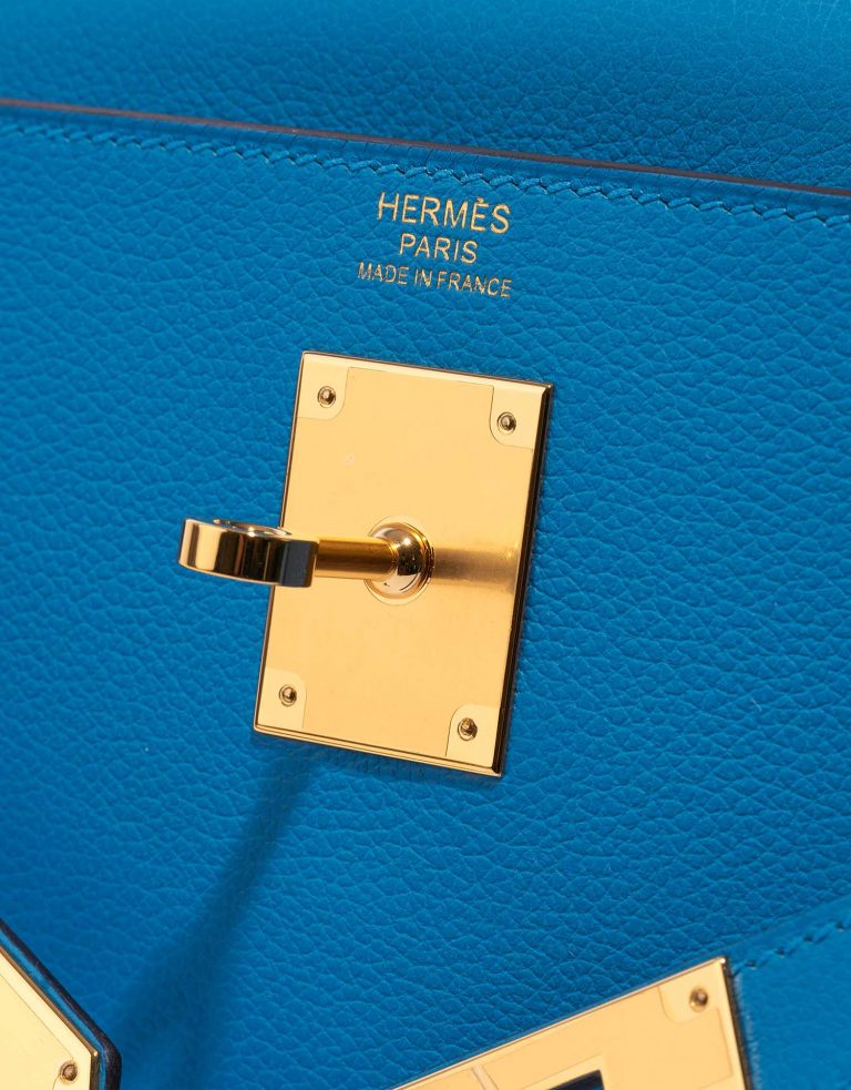 Pre-owned Hermès bag Kelly 32 Evercolour Blue Frida Blue Logo | Sell your designer bag on Saclab.com