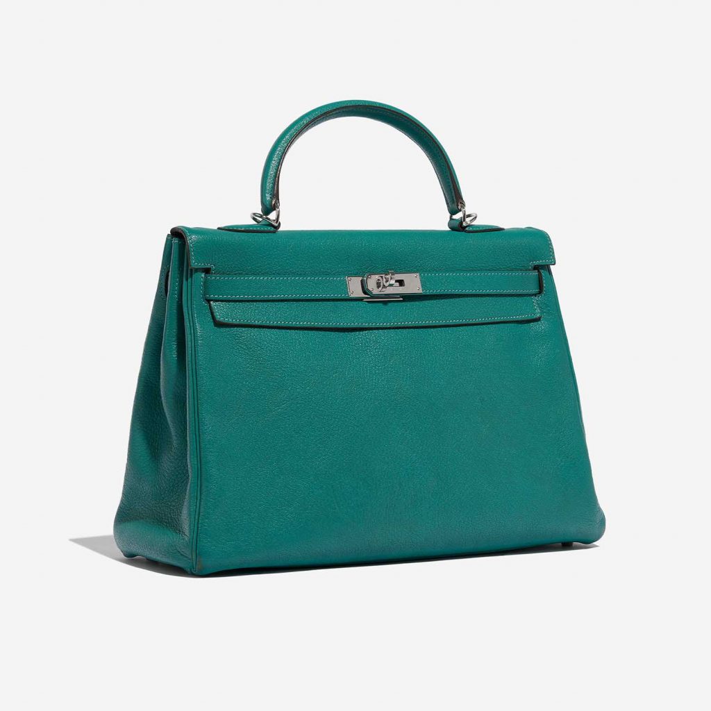 Hermès Kelly 35 Chevre Mysore Blue Paon SACLÀB