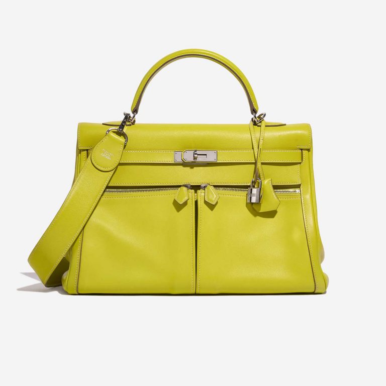 Pre-owned Hermès bag Kelly Lakis 35 Swift Lime Yellow Front | Sell your designer bag on Saclab.com