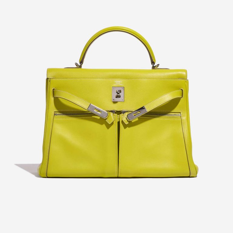 Pre-owned Hermès bag Kelly Lakis 35 Swift Lime Yellow Front Open | Sell your designer bag on Saclab.com