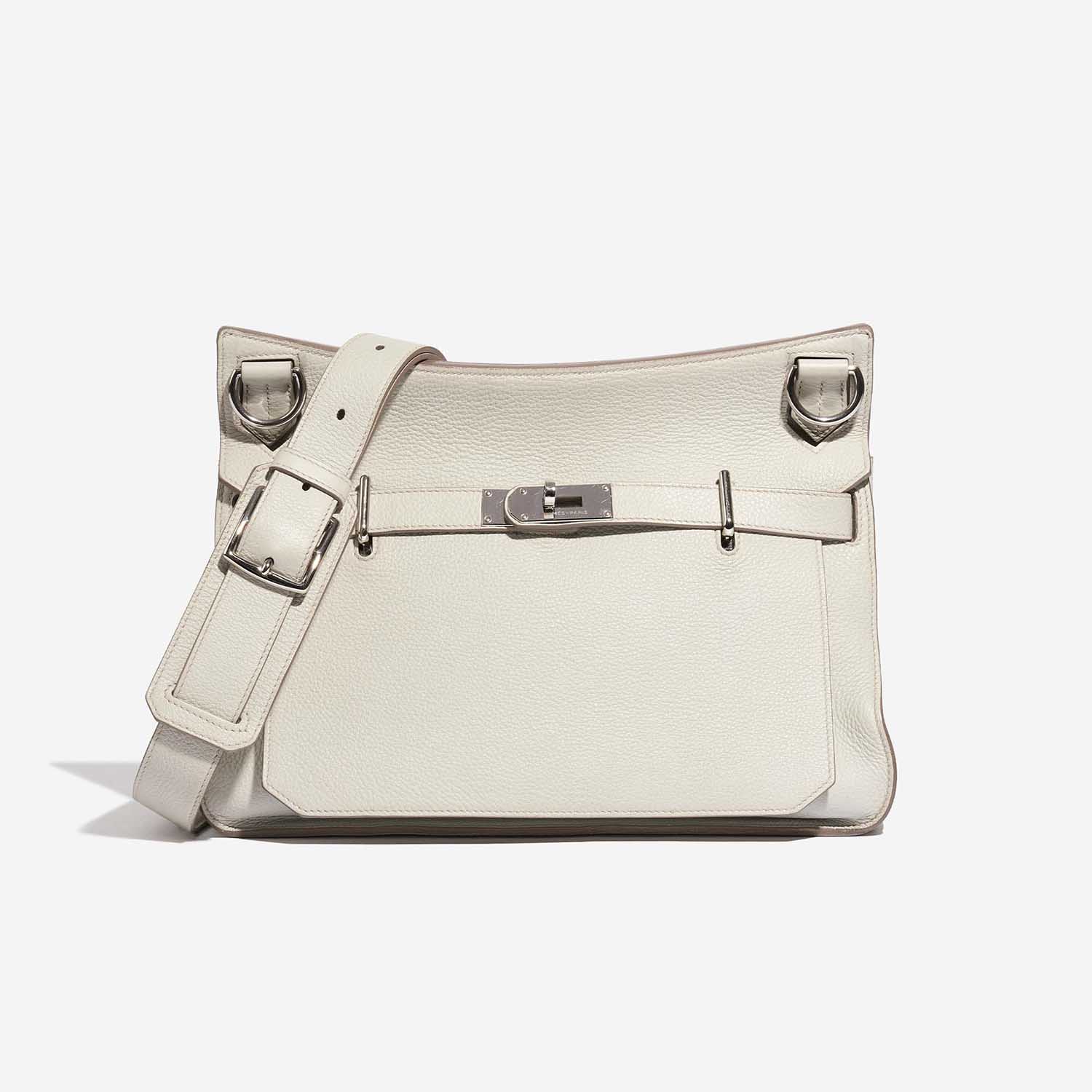 Pre-owned Hermès bag Jypsière 34 Clemence Beton White Front | Sell your designer bag on Saclab.com