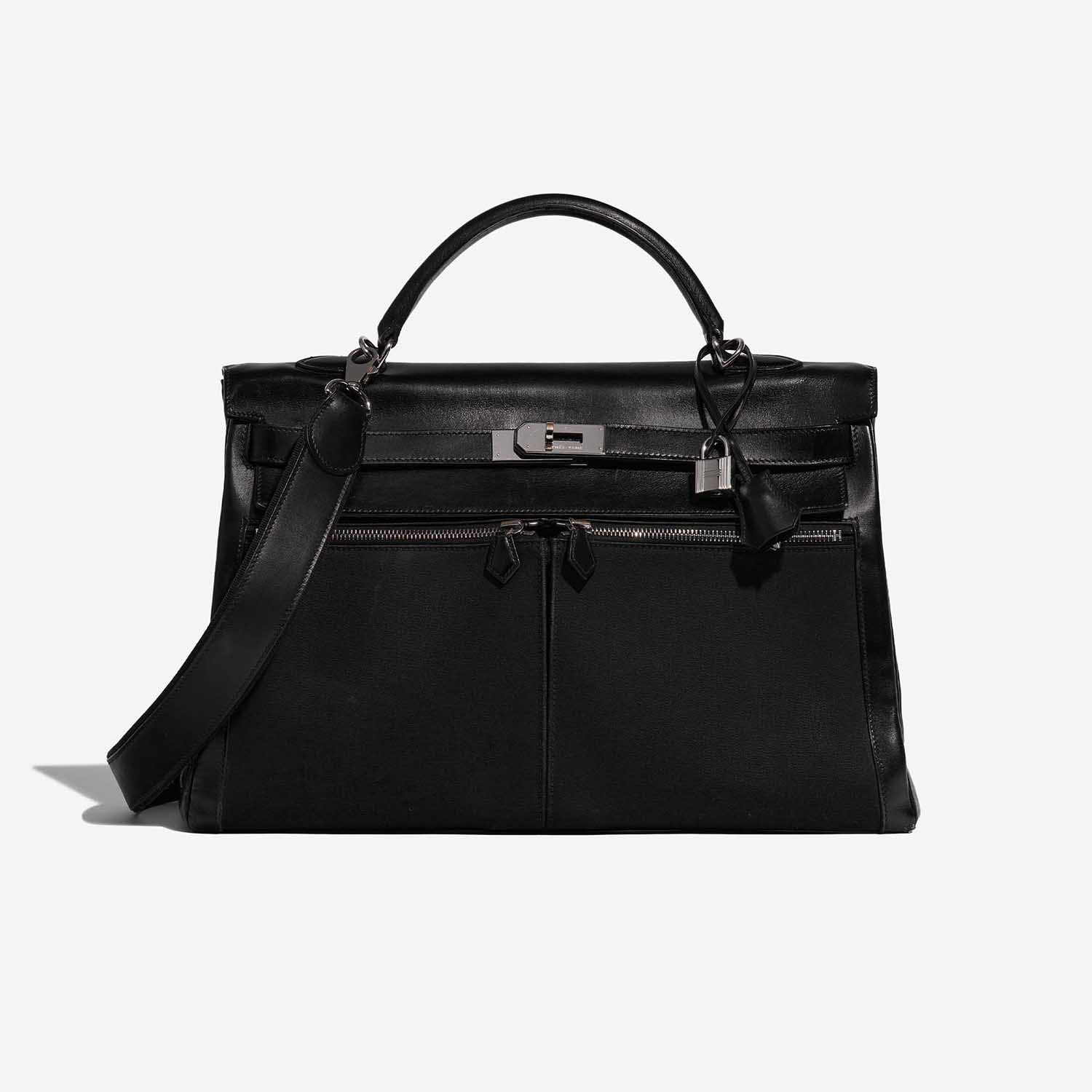 Pre-owned Hermès bag Kelly Lakis 40 Toile / Box Black Black Front | Sell your designer bag on Saclab.com