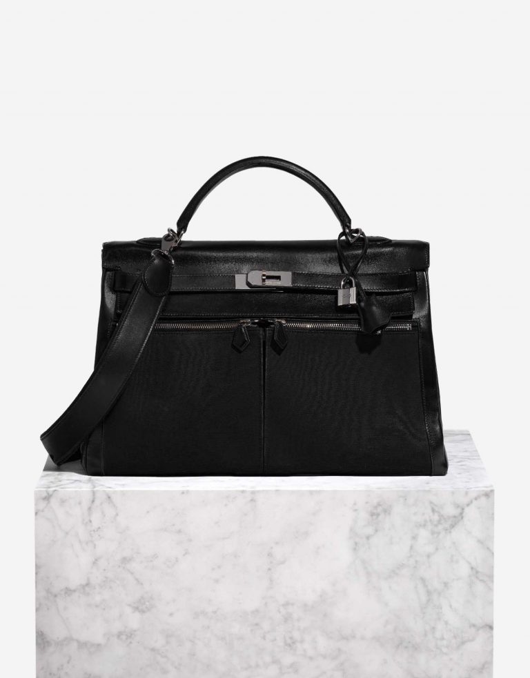 Pre-owned Hermès bag Kelly Lakis 40 Toile / Box Black Black Front | Sell your designer bag on Saclab.com