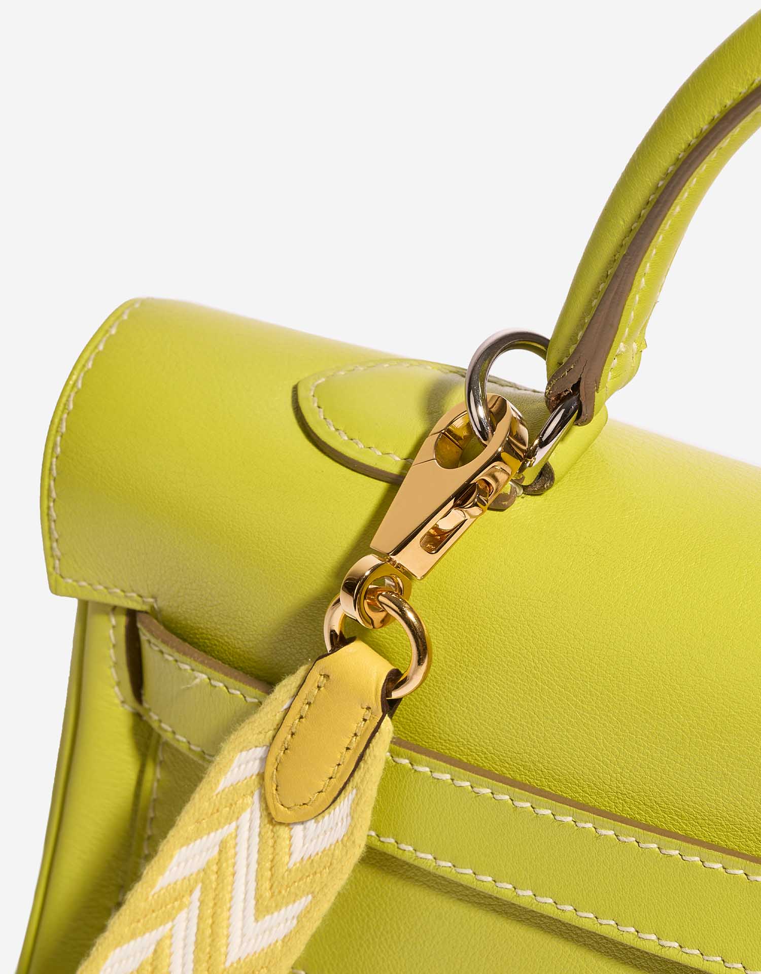 Pre-owned Hermès bag Strap 114 Canvas / Swift Jaune de Naples / Blanc Yellow Detail | Sell your designer bag on Saclab.com