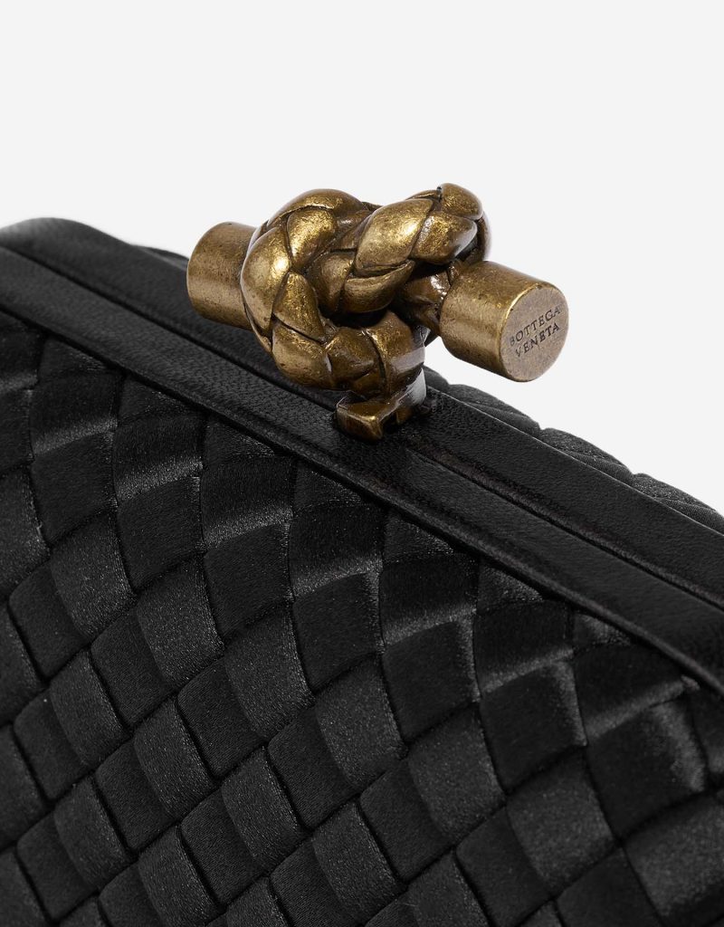 Bottega Veneta Black Intrecciato Satin Leather Knot Clutch, 2000s