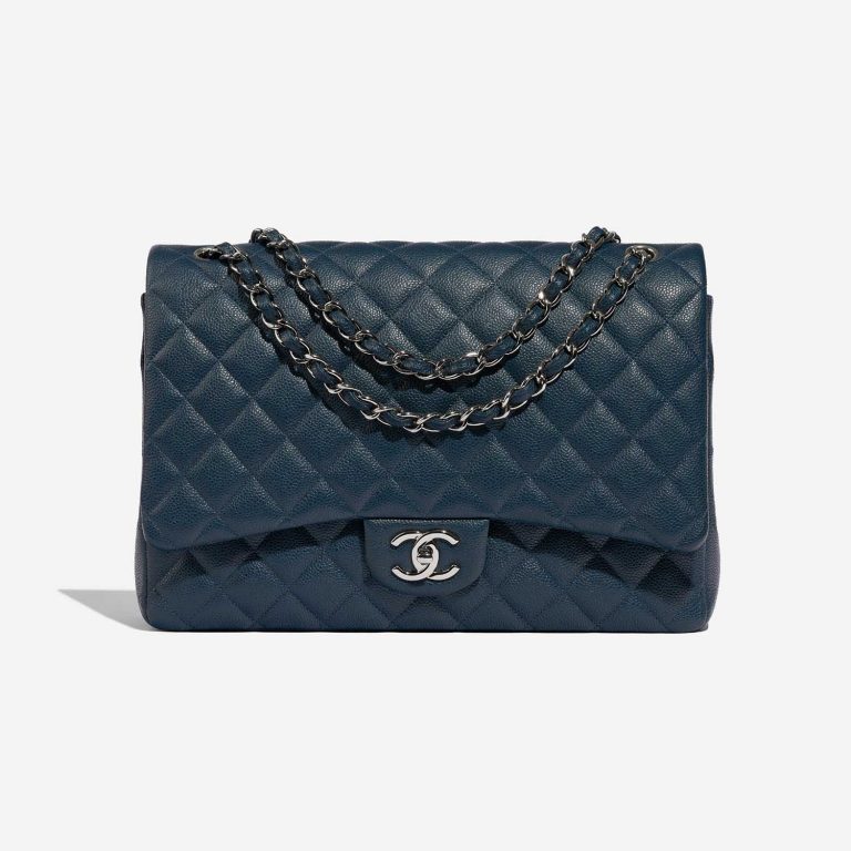 Pre-owned Chanel bag Timeless Maxi Caviar Pearly Blue Blue Front | Sell your designer bag on Saclab.com