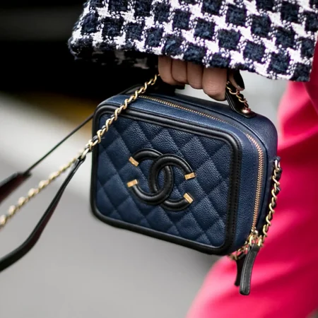 Blaues Chanel Vanity Case Filigran