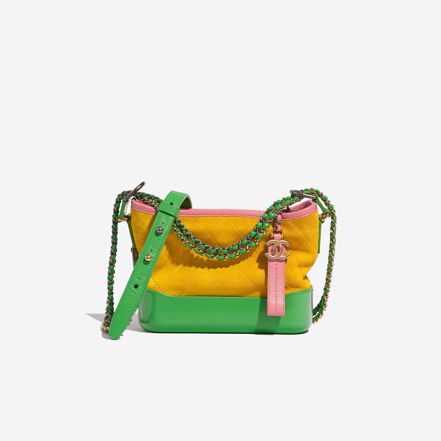 Pre-owned Chanel bag Gabrielle Small Calf / Suede Multicolour Multicolour, Yellow Front | Sell your designer bag on Saclab.com