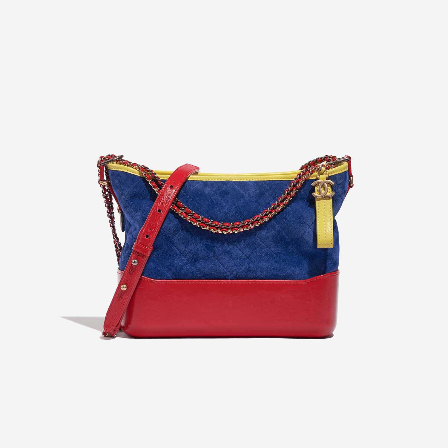 Pre-owned Chanel bag Gabrielle Medium Calf / Suede Blue / Red / Yellow Blue, Multicolour Front | Sell your designer bag on Saclab.com