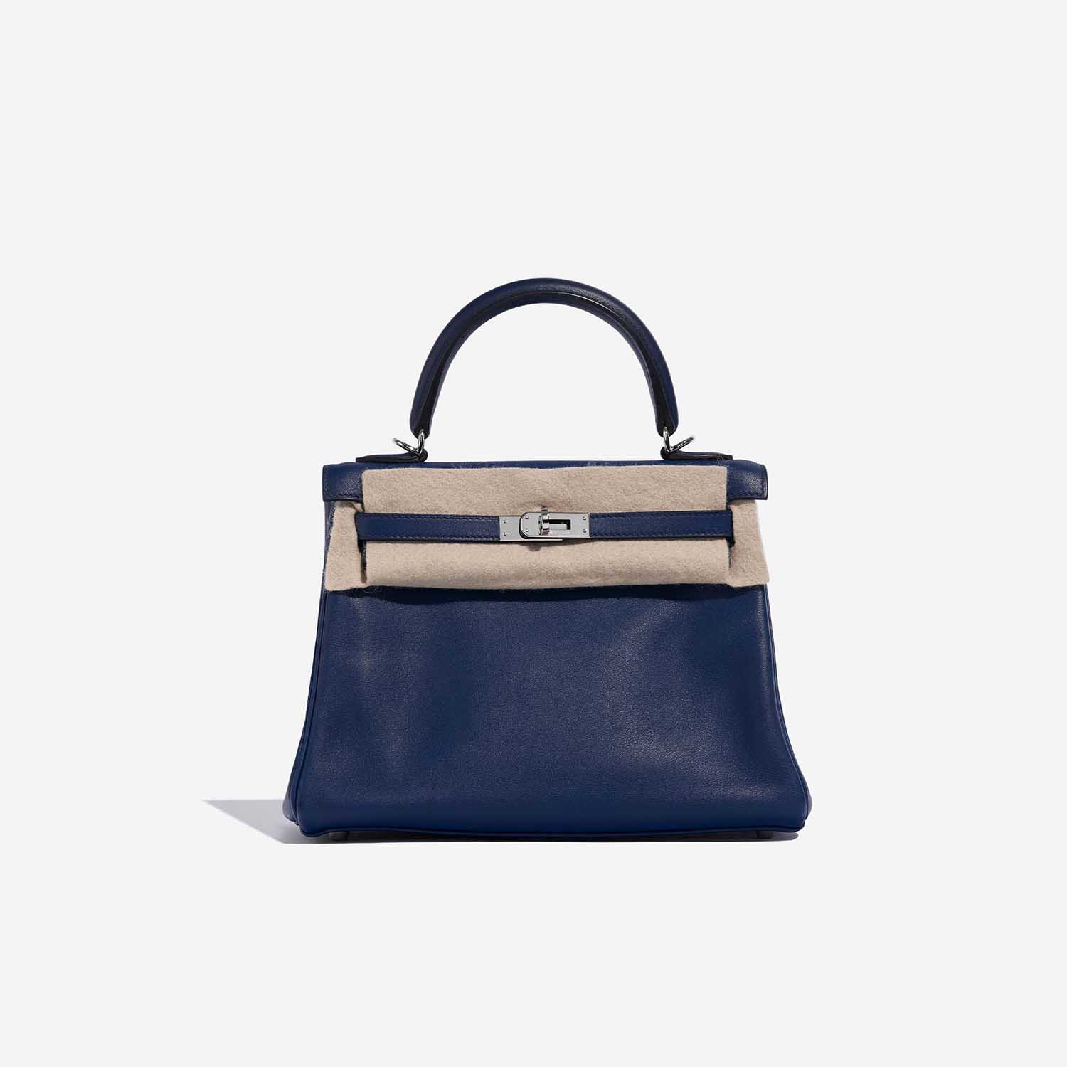 Pre-owned Hermès bag Kelly 25 Swift Blue Saphir Blue Front Velt | Sell your designer bag on Saclab.com