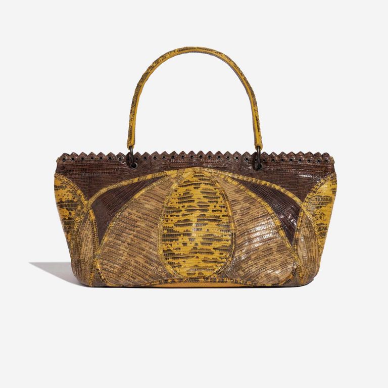 Pre-owned Bottega Veneta bag Lizard Patchwork Prezioso Satchel Lizard / Calf Yellow / Brown Brown, Yellow Back | Sell your designer bag on Saclab.com