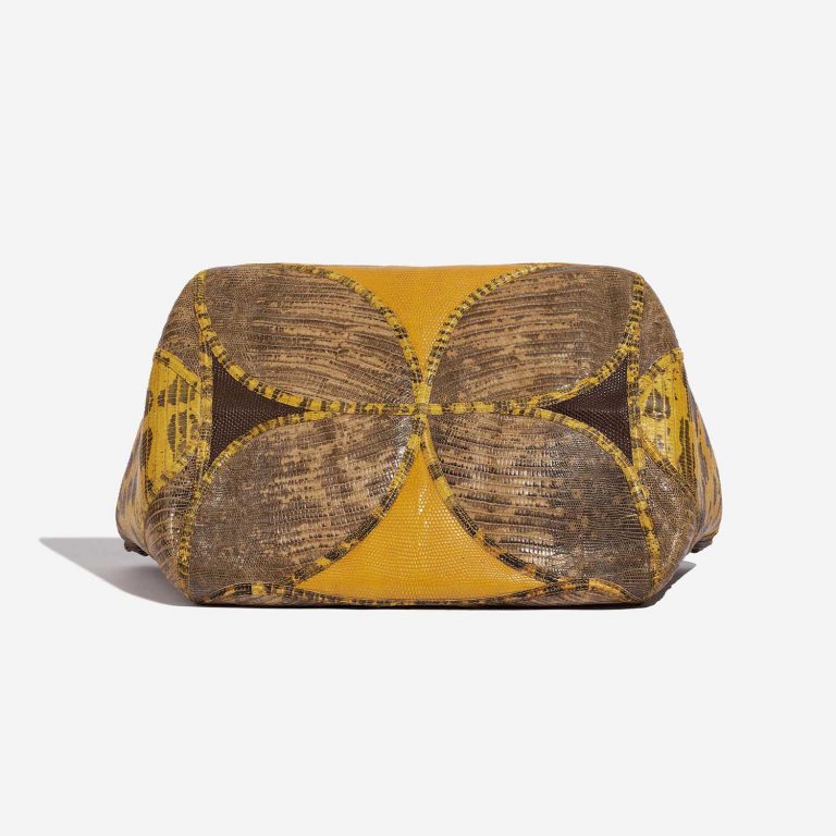 Pre-owned Bottega Veneta bag Lizard Patchwork Prezioso Satchel Lizard / Calf Yellow / Brown Brown, Yellow Bottom | Sell your designer bag on Saclab.com