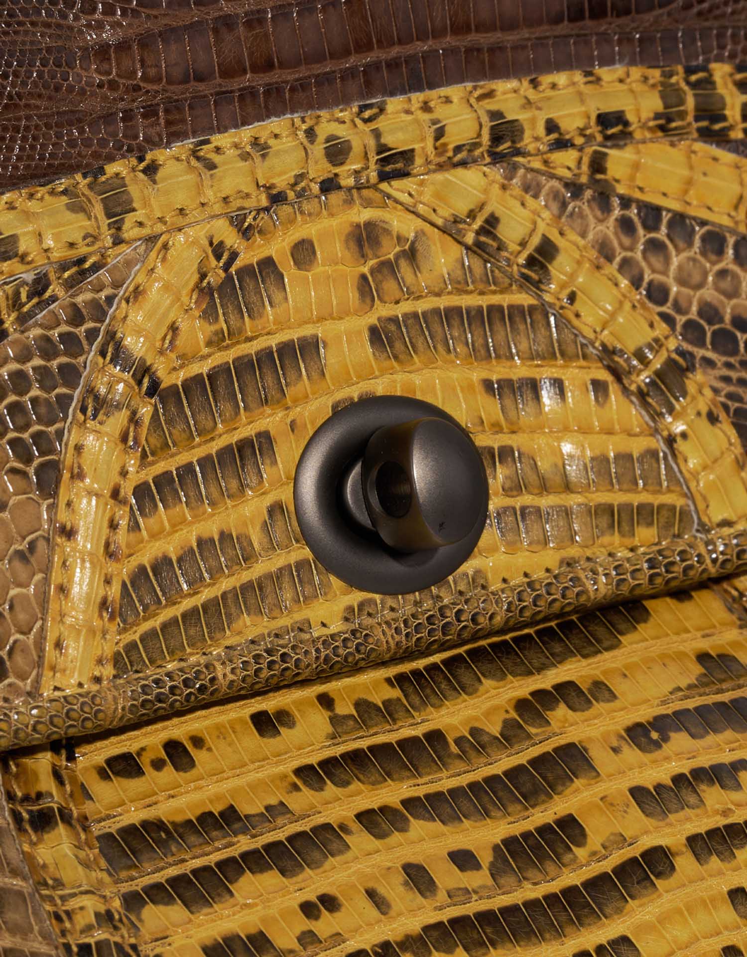 Gebrauchte Bottega Veneta Tasche Lizard Patchwork Prezioso Satchel Lizard / Kalbsleder Gelb / Braun Braun, Gelb Verschluss-System | Verkaufen Sie Ihre Designer-Tasche auf Saclab.com
