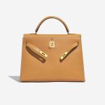Pre-owned Hermès bag Kelly 32 Ardennes Moutarde Beige Front Open | Sell your designer bag on Saclab.com