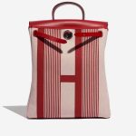 Pre-owned Hermès bag Herbag Backpack Toile / Vache Hunter Bordeaux / Ecru / Beige / Piment Red Front Open | Sell your designer bag on Saclab.com